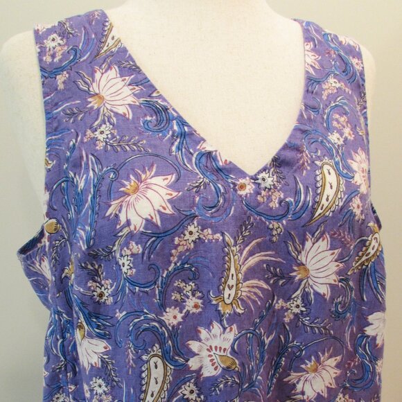 J Jill Linen Purple Floral Shift Dress Pockets Midi Large - Picture 6 of 16